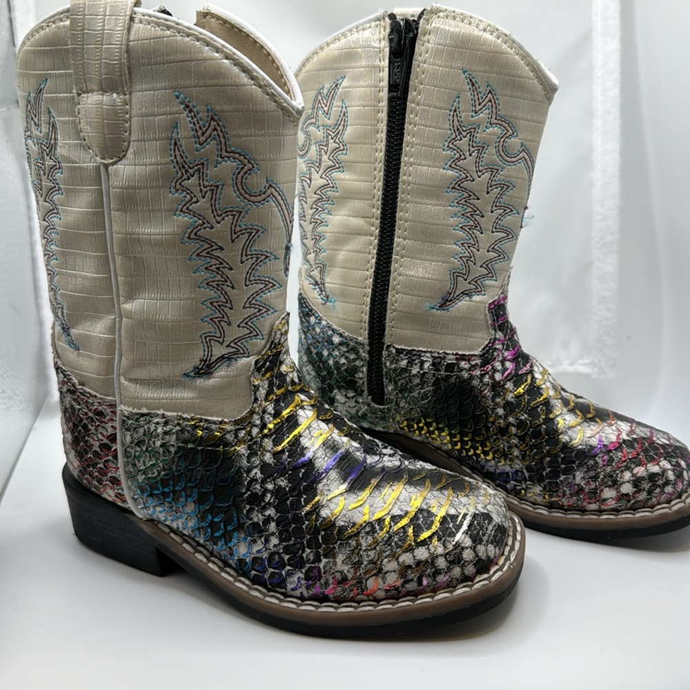 Old West Painted Snakeskin Cowboy Boots